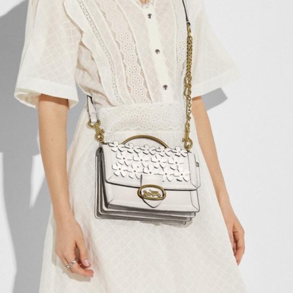 NEW Coach Riley Top Handle 22 with Floral Applique in Chalk/Brass - Picture 12 of 12